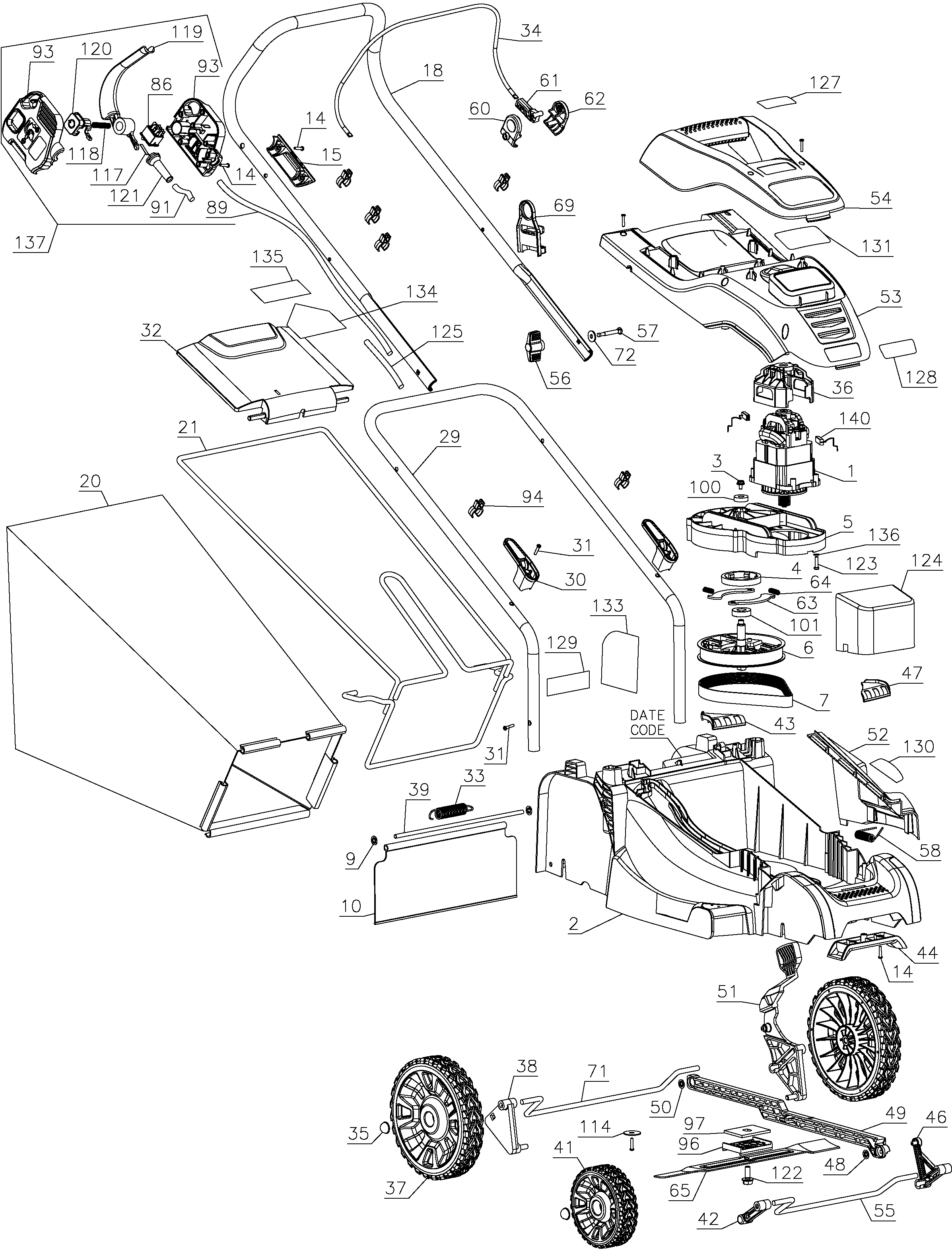 Page A Diagram and Parts List for EM1700 3 Black and Decker Lawn Mower